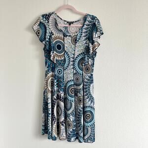 Sami & Jo Eye-Catching Geometric Knee Length Dress L Resort Wear Bohemian Chic